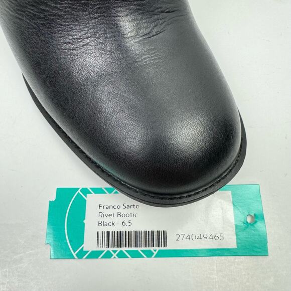 NEW Franco Sarto Rivet Black Leather Zip Up Chunky Block Heel Bootie Ankle Boot - Picture 12 of 14